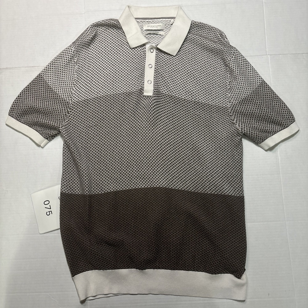 Denim & Flower Ricky Singh Knit Polo Sweater Mens Large Cotton Modal Colorblock
